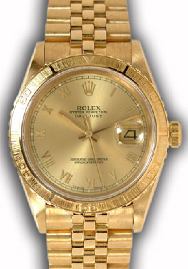 Rolex 16258 Yellow Gold on Jubilee, Engine Turned Bezel Champagne with Gold Index